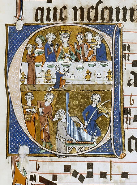 Feasting and musicians, 1290. Creator: Unknown