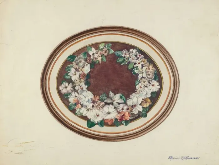 Framed Print : Feather Wreath, c. 1940. Creator: Marius Hansen Framed Print : Feather Wreath, c. 1940. Creator: Marius Hansen