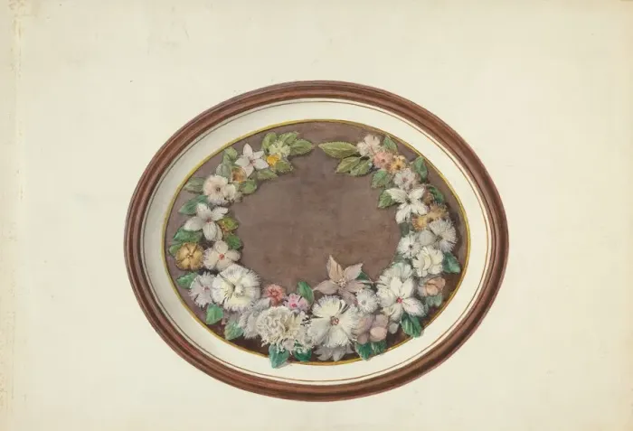 Framed Print : Feather Wreath Oval Frame, 1935 / 1942. Creator: Esther Hansen Framed Print : Feather Wreath Oval Frame, 1935 / 1942. Creator: Esther Hansen