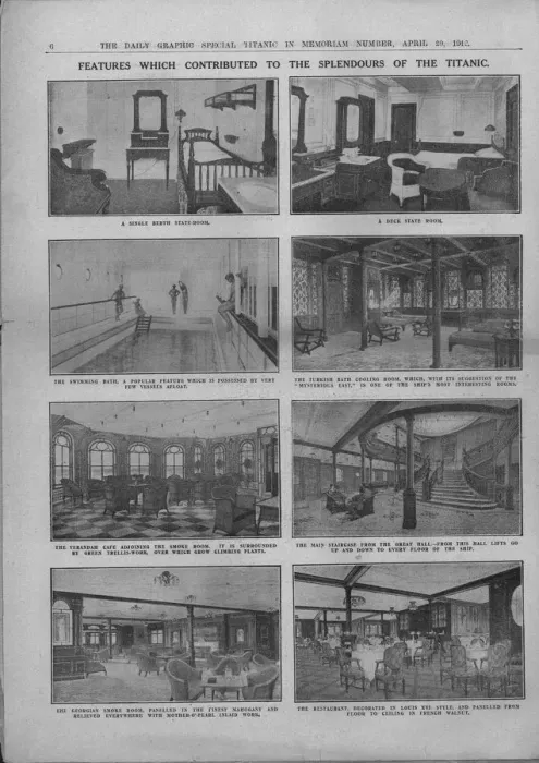 Framed Print : Features which Contributed to the Splendours of the Titanic, April 20, 1912. Creator: Unknown Framed Print : Features which Contributed to the Splendours of the Titanic, April 20, 1912. Creator: Unknown