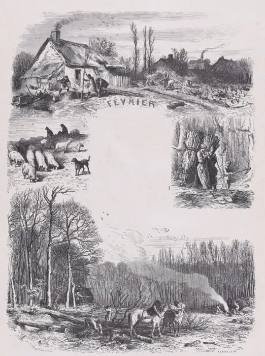 Framed Print : February from Album of Rustic Subjects, 1859. Creator: Jacques-Adrien Lavieille Framed Print : February from Album of Rustic Subjects, 1859. Creator: Jacques-Adrien Lavieille