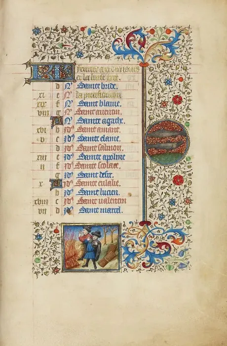 Framed Print : February Calendar Page: Keeping Warm: Pisces; Book of Hours, about 1440-1450. Creator: Workshop of the Bedford Master Framed Print : February Calendar Page: Keeping Warm: Pisces; Book of Hours, about 1440-1450. Creator: Workshop of the Bedford Master