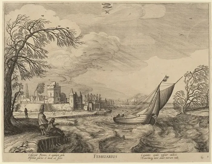 Framed Print : February. Creator: Jan van de Velde II Framed Print : February. Creator: Jan van de Velde II