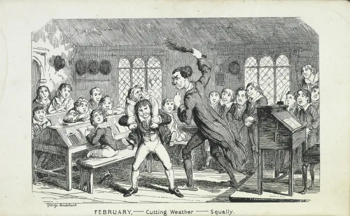 Framed Print : February - Cutting Weather - Squally, 1835-1853. Creator: George Cruikshank
