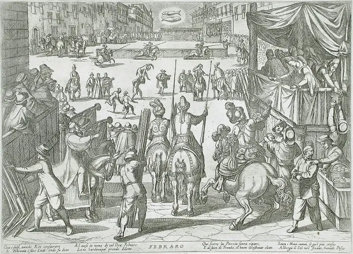 Framed Print : February: A Tournament, published 1599. Creator: Antonio Tempesta Framed Print : February: A Tournament, published 1599. Creator: Antonio Tempesta