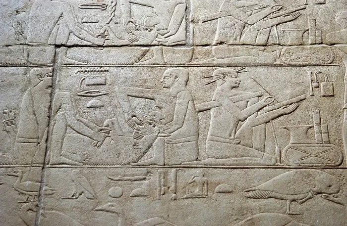 Framed Print : Feeding a cow and scribe relief, Mastaba of Kagemni, Saqqara, Egypt, 2350 BC (2003). Creator: Unknown Framed Print : Feeding a cow and scribe relief, Mastaba of Kagemni, Saqqara, Egypt, 2350 BC (2003). Creator: Unknown