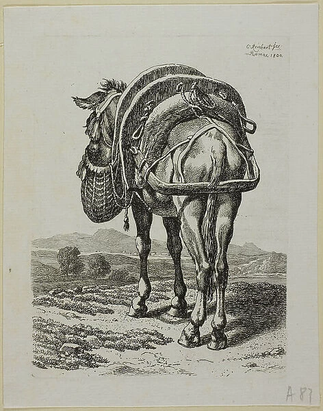 Feeding Mule - Rear, from Die Zweite Thierfolge, 1800. Creator: Johann Christian Reinhart