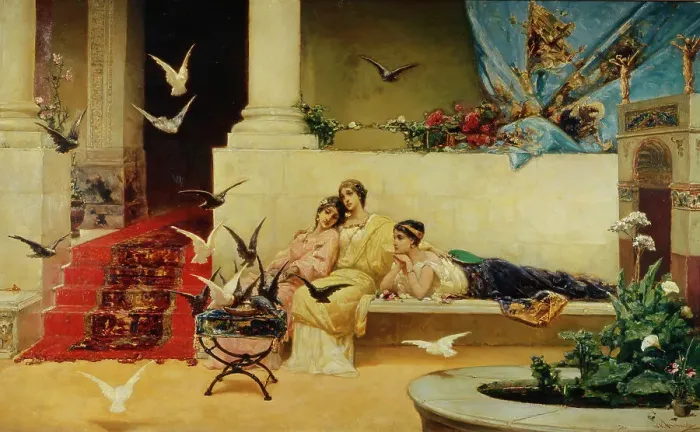 Framed Print : Feeding the pigeons. Artist: Kotarbinsky, Vasilii (Wilhelm) Alexandrovich (1849-1921) Framed Print : Feeding the pigeons. Artist: Kotarbinsky, Vasilii (Wilhelm) Alexandrovich (1849-1921)