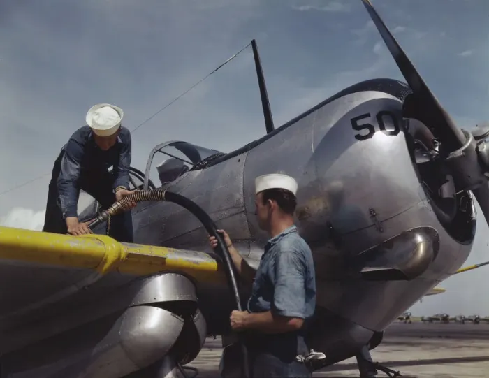 Framed Print : Feeding an SNC advanced training plane its essential supply of gas... Corpus Christi, Texas, 1942. Creator: Howard Hollem Framed Print : Feeding an SNC advanced training plane its essential supply of gas... Corpus Christi, Texas, 1942. Creator: Howard Hollem