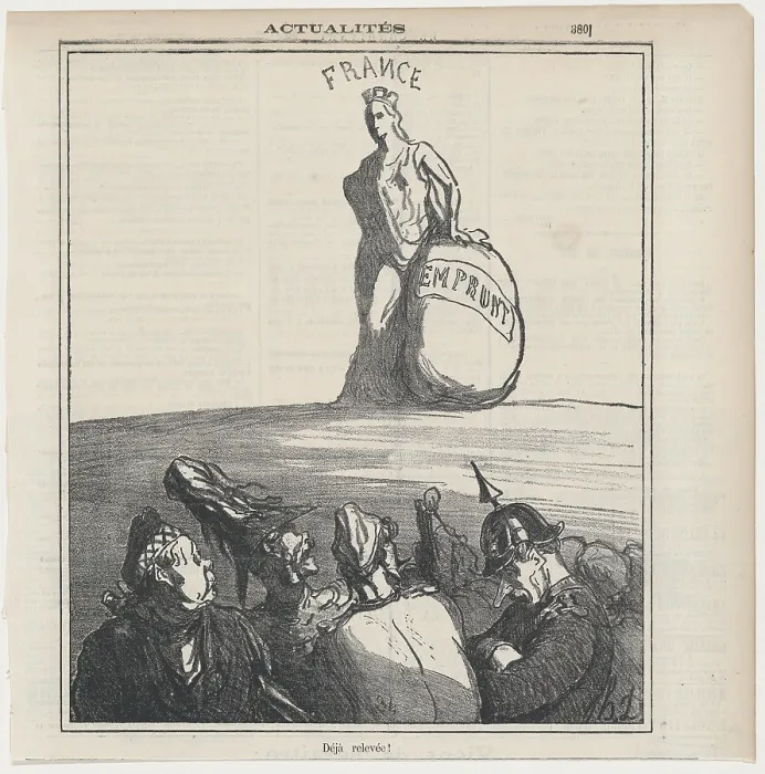 Framed Print : Already on her feet again!, from News of the day, published in Le Charivari, Ju... July 19, 1871 Framed Print : Already on her feet again!, from News of the day, published in Le Charivari, Ju... July 19, 1871