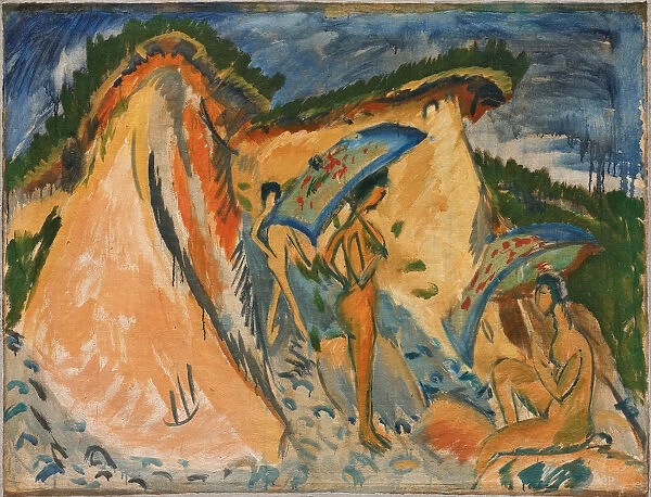 Fehmarn Dunes With Bathers Under Japanese Umbrellas, 1913