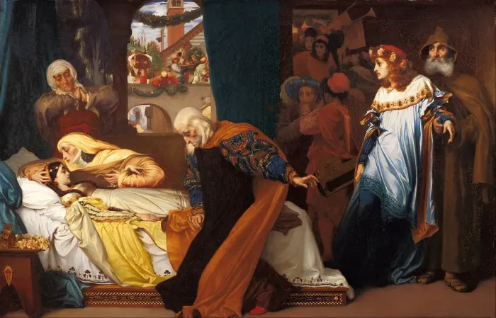 Framed Print : The feigned death of Juliet, 1856-1858. Artist: Leighton, Frederic, 1st Baron Leighton (1830-1896) Framed Print : The feigned death of Juliet, 1856-1858. Artist: Leighton, Frederic, 1st Baron Leighton (1830-1896)