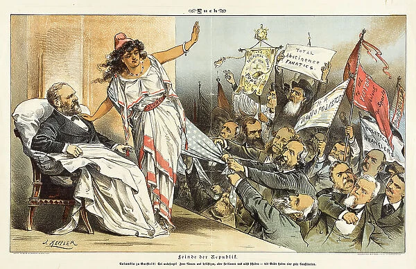 Feinde der Republik..... Cartoon from Puck, between 1880 and 1889. Creators: Joseph Keppler, Bernhard Gillam