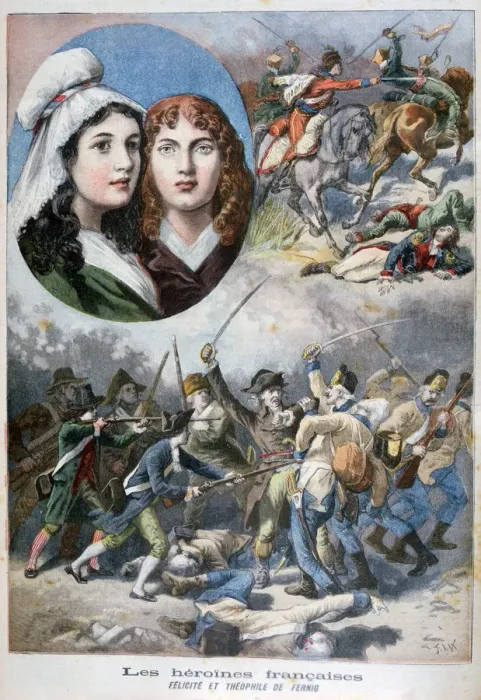 Framed Print : Felicite and Theophile de Fernig, French heroines, 1792, (1894). Artist: Frederic Lix Framed Print : Felicite and Theophile de Fernig, French heroines, 1792, (1894). Artist: Frederic Lix