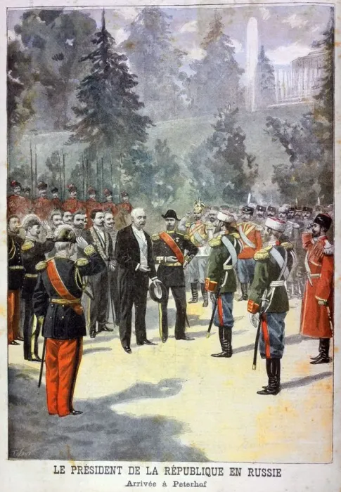 Framed Print : Felix Faure, President of France, received at the Peterhof, St Petersburg, Russia, 1897. Artist: Oswaldo Tofani