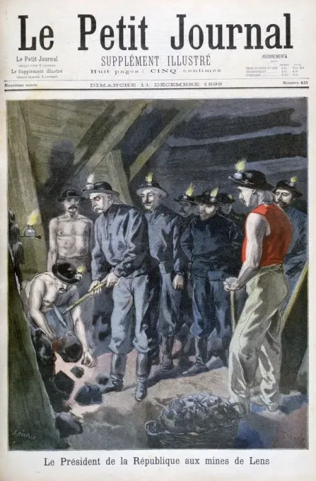 Framed Print : Felix Faure, President of the Republic, in the Mines at Lens, 1898. Artist: F Meaulle Framed Print : Felix Faure, President of the Republic, in the Mines at Lens, 1898. Artist: F Meaulle