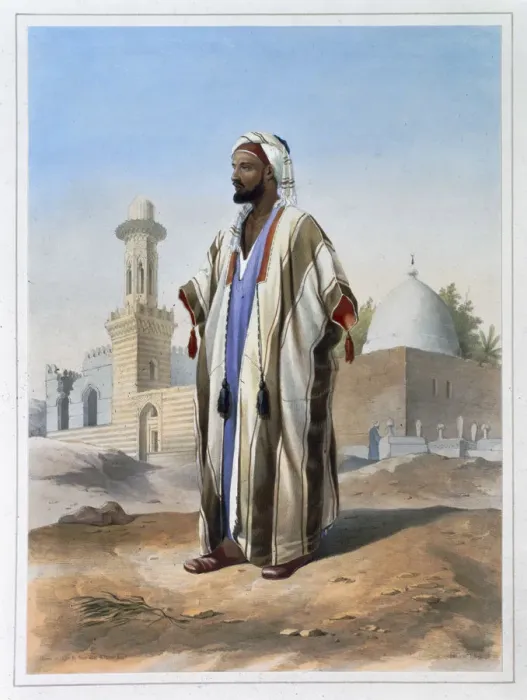Framed Print : A fellah dressed in a haba, 1848. Artist: Charles Bour Framed Print : A fellah dressed in a haba, 1848. Artist: Charles Bour