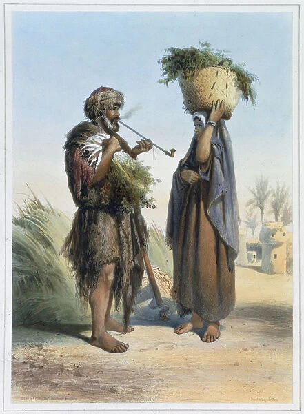 Fellah man and woman, 1848. Artist: Mouilleron