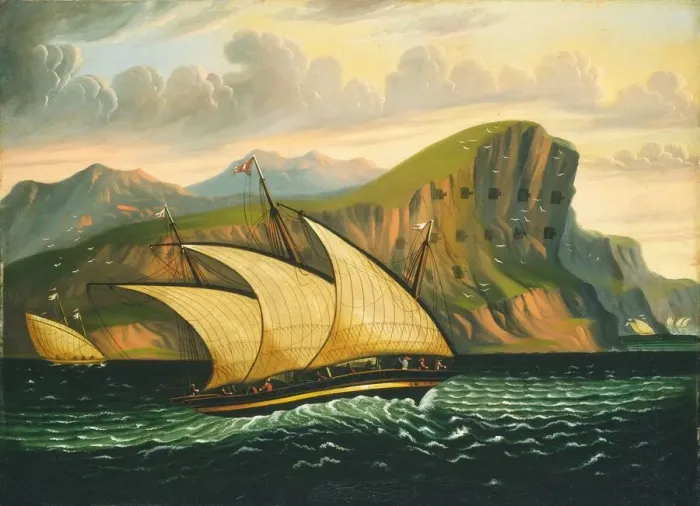 Framed Print : Felucca off Gibraltar, mid 19th century. Creator: Thomas Chambers Framed Print : Felucca off Gibraltar, mid 19th century. Creator: Thomas Chambers