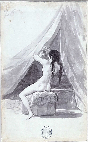 Female back act with mirror (from the Madrid Album), 1795-1796