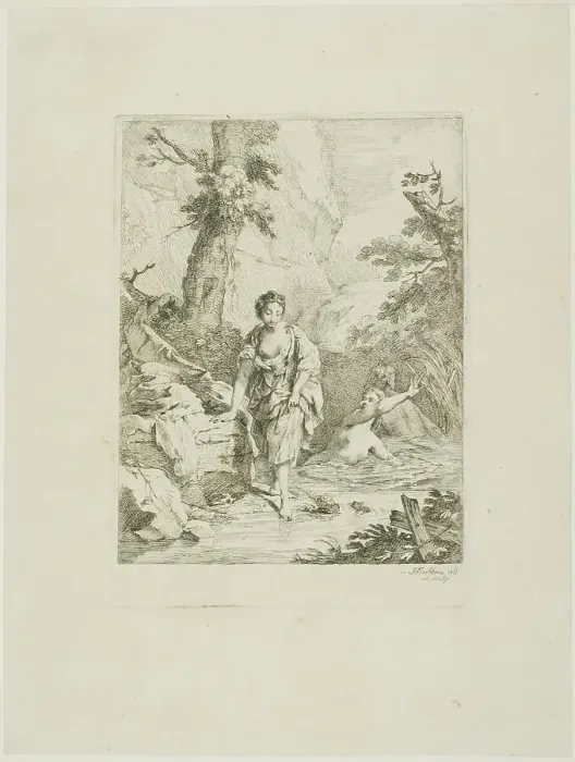 Framed Print : Three Female Bathers, Two in the Water, the Third Getting in by Herself, 1742 / 89. Creator: Johann Heinrich Tischbein Framed Print : Three Female Bathers, Two in the Water, the Third Getting in by Herself, 1742 / 89. Creator: Johann Heinrich Tischbein