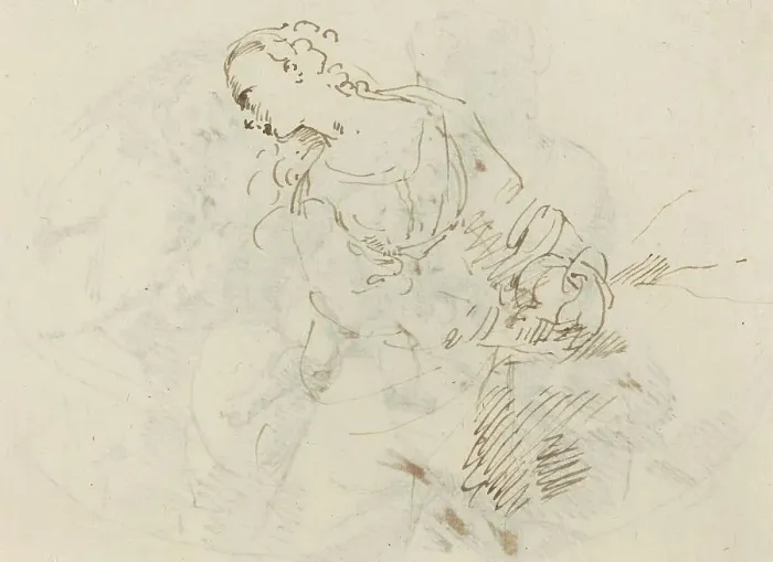Framed Print : Female Figure (Penitent Magdalene?) [verso]. Creator: Donato Creti