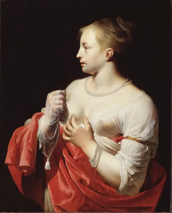 Framed Print : Female Figure, possibly Lucretia, mid 1650s. Creator: Caesar Boëtius van Everdingen Framed Print : Female Figure, possibly Lucretia, mid 1650s. Creator: Caesar Boëtius van Everdingen