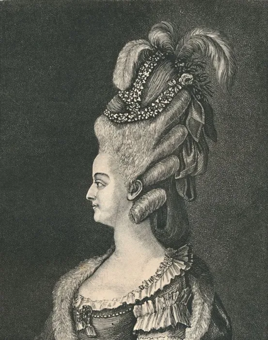 Framed Print : Female Head-Gear: Marie Antoinette, 1783, (1886) Framed Print : Female Head-Gear: Marie Antoinette, 1783, (1886)