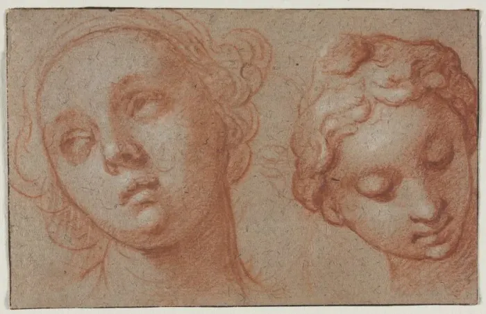Framed Print : Two Female Heads, first half 17th century. Creator: Abraham Bloemaert (Dutch, 1564-1651)