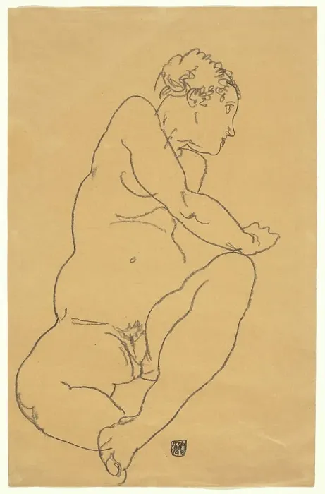 Framed Print : Female Nude Bending to the Left, 1918. Creator: Egon Schiele Framed Print : Female Nude Bending to the Left, 1918. Creator: Egon Schiele
