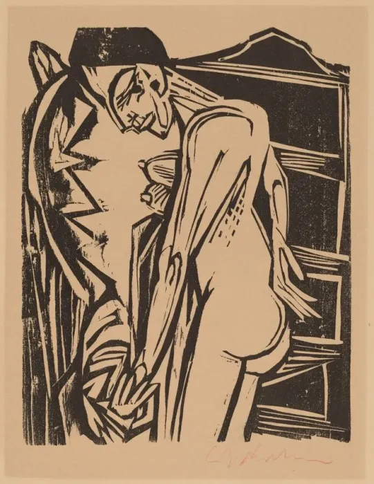 Framed Print : Female Nude Before a Cabinet, 1916. Creator: Ernst Kirchner Framed Print : Female Nude Before a Cabinet, 1916. Creator: Ernst Kirchner