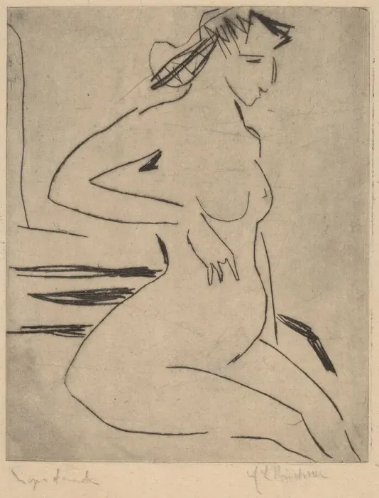 Framed Print : Female Nude Seated, 1909. Creator: Ernst Kirchner Framed Print : Female Nude Seated, 1909. Creator: Ernst Kirchner
