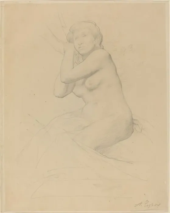 Framed Print : Female Nude Seated. Creator: Alphonse Legros Framed Print : Female Nude Seated. Creator: Alphonse Legros