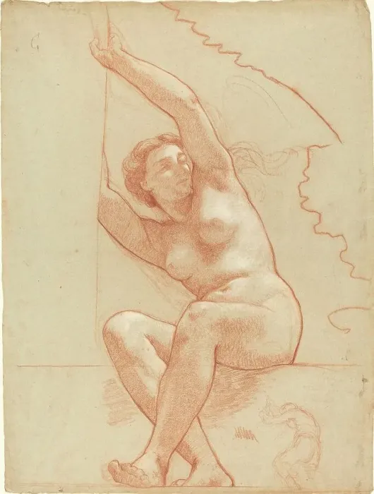 Framed Print : A Female Nude Seated on a Ledge, 1863 / 1866. Creator: Charles Louis Lucien Muller Framed Print : A Female Nude Seated on a Ledge, 1863 / 1866. Creator: Charles Louis Lucien Muller