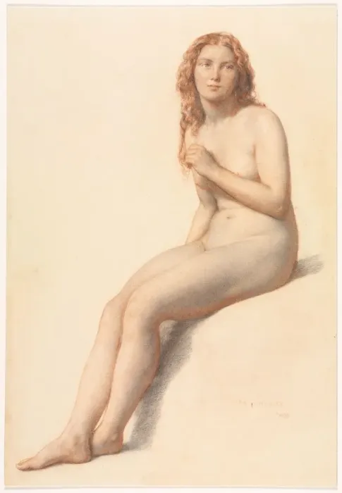 Framed Print : Female Nude, Seated, Three Quarter View from Front, 1859. Creator: William Mulready (British