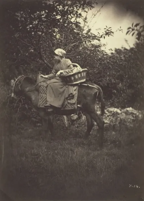 Framed Print : Female Peasant Riding Donkey, 1870. Creator: Giraudons Artist Framed Print : Female Peasant Riding Donkey, 1870. Creator: Giraudons Artist