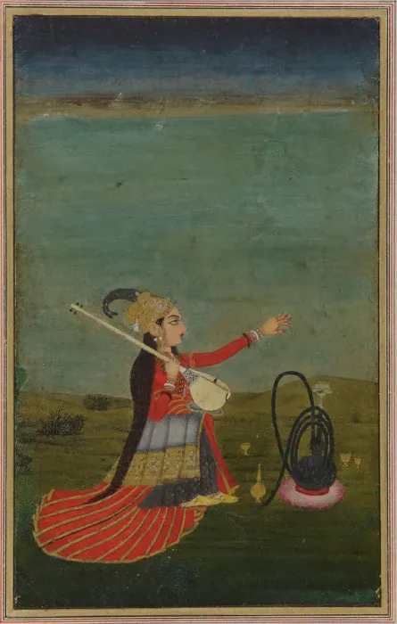 Framed Print : Female performer with tanpura, 18th century. Creator: Unknown Framed Print : Female performer with tanpura, 18th century. Creator: Unknown