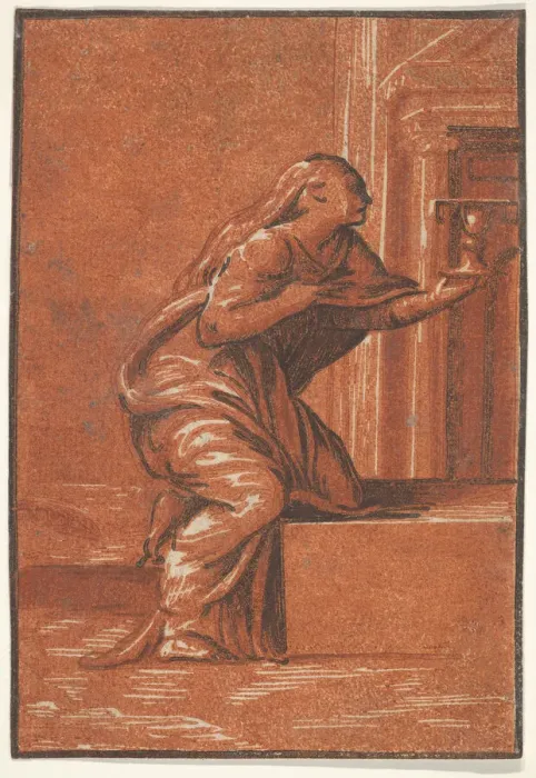 Framed Print : Female personification of Faith who kneels raising a chalice in her left hand, af... ca Framed Print : Female personification of Faith who kneels raising a chalice in her left hand, af... ca