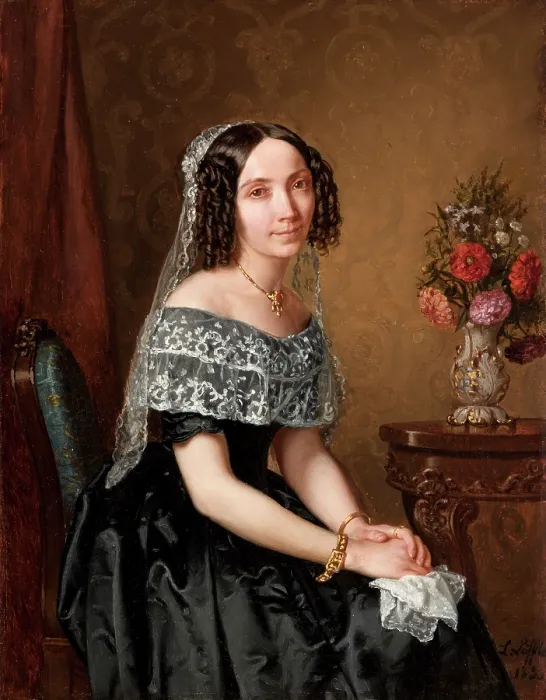 Framed Print : Female Portrait, 1851. Creator: Leopold Loeffler Framed Print : Female Portrait, 1851. Creator: Leopold Loeffler