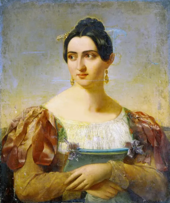 Framed Print : Female portrait, early 19th century. Artist: Italian Master Framed Print : Female portrait, early 19th century. Artist: Italian Master