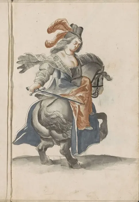 Framed Print : Female rider with sword, 1696. Creator: Hendrick van Beaumont Framed Print : Female rider with sword, 1696. Creator: Hendrick van Beaumont