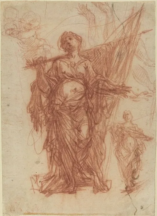Framed Print : Female Saint Carrying a Banner [recto]. Creator: Baldassare Franceschini