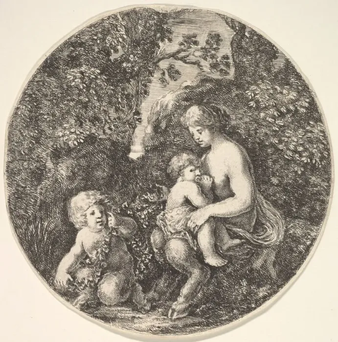 Framed Print : A female satyr breastfeeding an child to the right, turned towards the left Framed Print : A female satyr breastfeeding an child to the right, turned towards the left