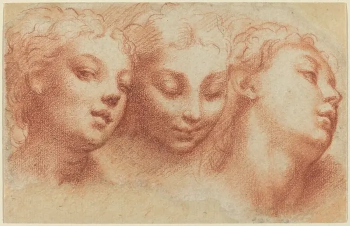 Framed Print : Three Feminine Heads, c. 1522 / 1524. Creator: Parmigianino Framed Print : Three Feminine Heads, c. 1522 / 1524. Creator: Parmigianino