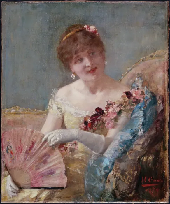 Framed Print : Femme à l'éventail (Portrait de Réjane?), 1879. Creator: Henri Gervex Framed Print : Femme à l'éventail (Portrait de Réjane?), 1879. Creator: Henri Gervex