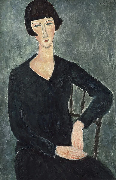 Femme assise ala robe bleue, 1918-1919. Creator: Modigliani, Amedeo (1884-1920)
