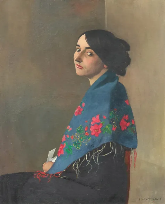 Framed Print : Femme au châle bleu (Woman with blue shawl), 1911. Creator: Vallotton, Felix Edouard (1865-1925) Framed Print : Femme au châle bleu (Woman with blue shawl), 1911. Creator: Vallotton, Felix Edouard (1865-1925)