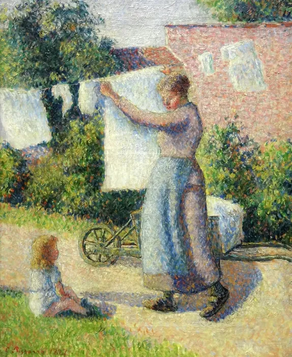 Framed Print : Femme étendant du linge, 1887. Creator: Pissarro, Camille (1830-1903) Framed Print : Femme étendant du linge, 1887. Creator: Pissarro, Camille (1830-1903)