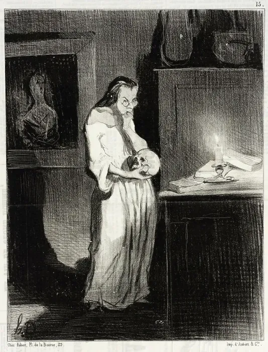 Framed Print : Femme de lettre humanitaire se livrant sur l'homme... 1844. Creator: Honore Daumier Framed Print : Femme de lettre humanitaire se livrant sur l'homme... 1844. Creator: Honore Daumier