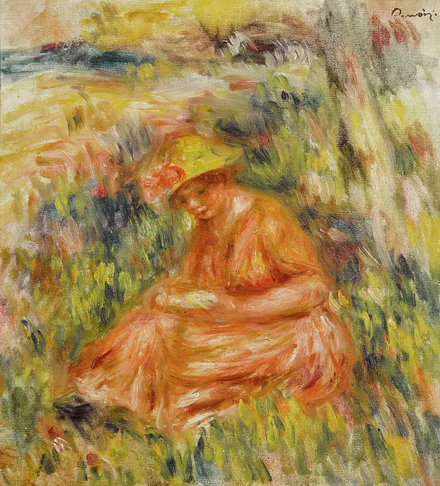 Framed Print : Femme lisant dans un paysage, c.1917. Creator: Pierre-Auguste Renoir Framed Print : Femme lisant dans un paysage, c.1917. Creator: Pierre-Auguste Renoir
